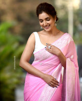 Samaira - Pink Soft Silk Saree with Subtle Jacquard and Matching Blouse